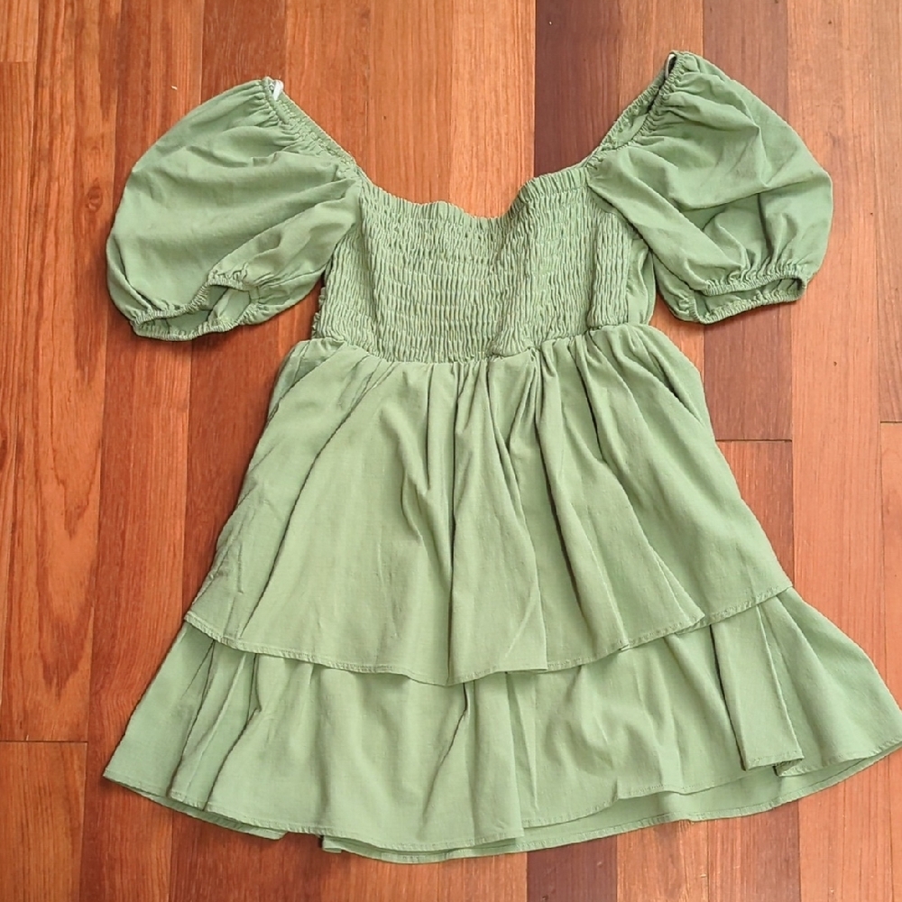 Lulu's Light Sage Puff Sleeve Mini Dress - Picture 5 of 5